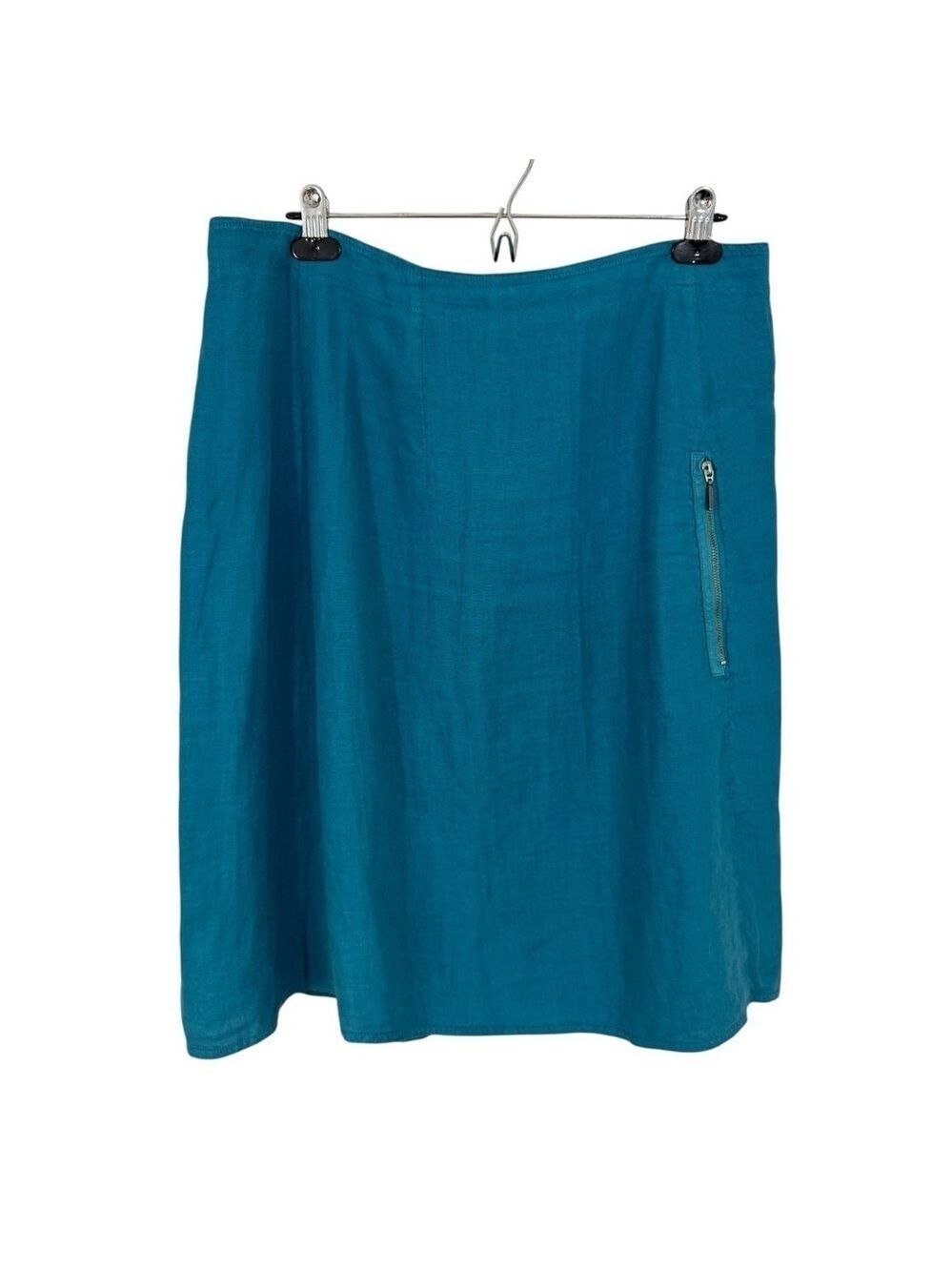 Milieu 100% Linen Knee Length Skirt Sz L Blue Casual Beach Unlined Norway VGUC